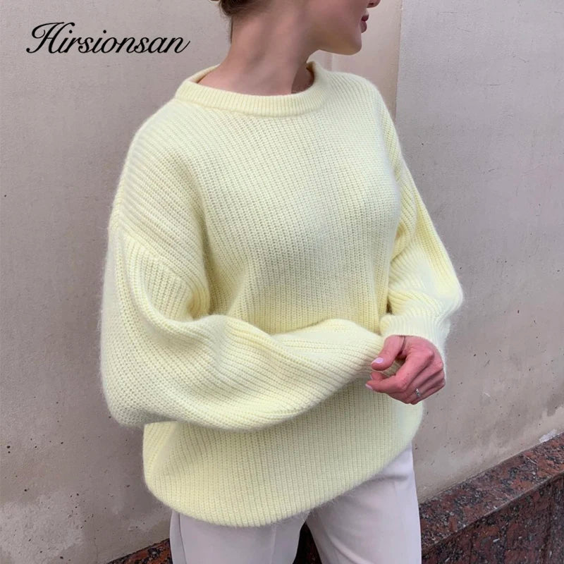 Hirsionsan Soft Loose Knitted Cashmere Sweaters for Women