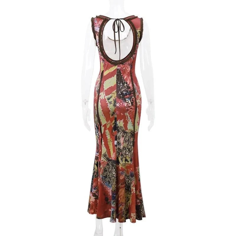 Summer Tie-Dye U-Neck Slim Dress