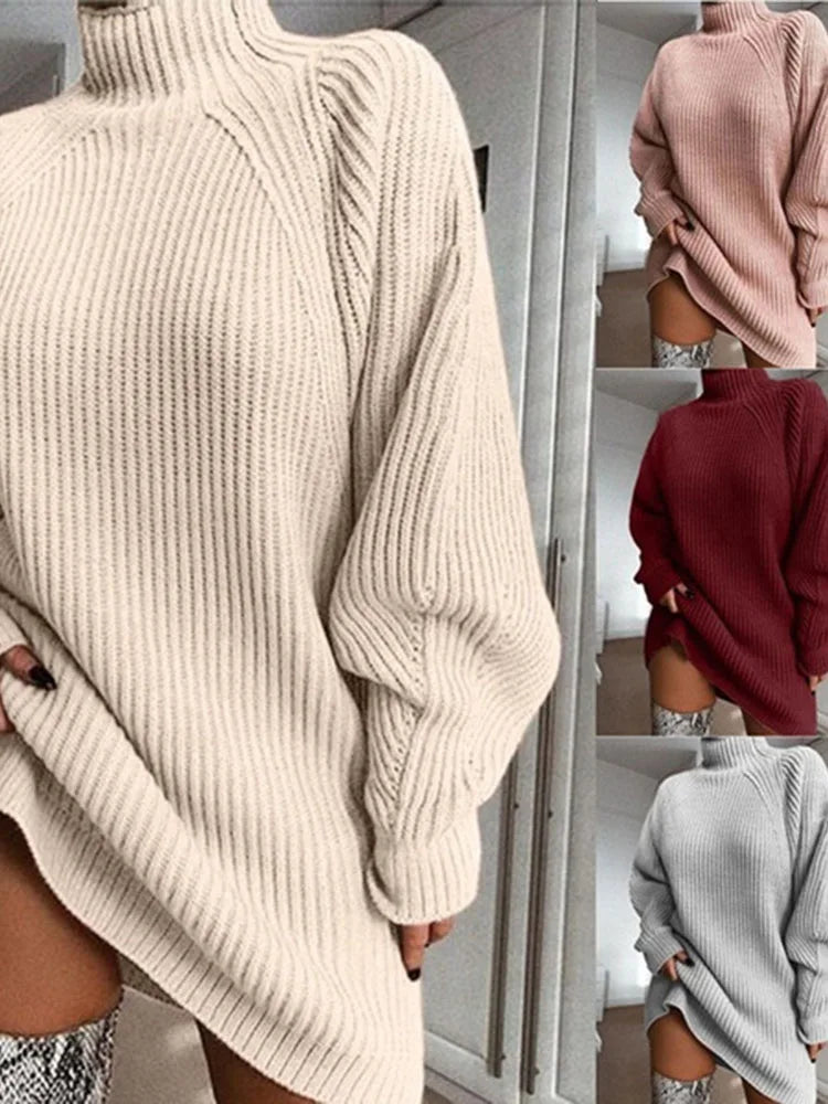 Oversized Turtleneck Knitted Mini Dress