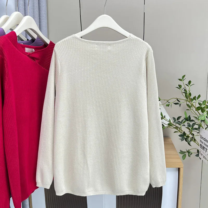 Plus Size Hollow Neck Sweater - Autumn Winter Knitwear