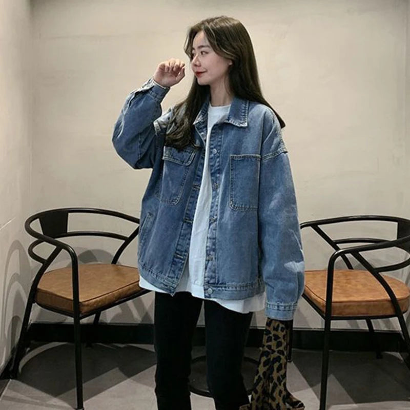 Women's Loose Denim Coat – Korean Style Casual Jean Jacket