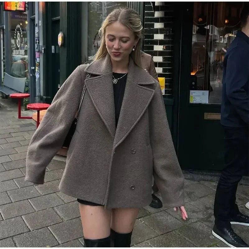 Chic Solid Woolen Coat - Oversized & Stylish