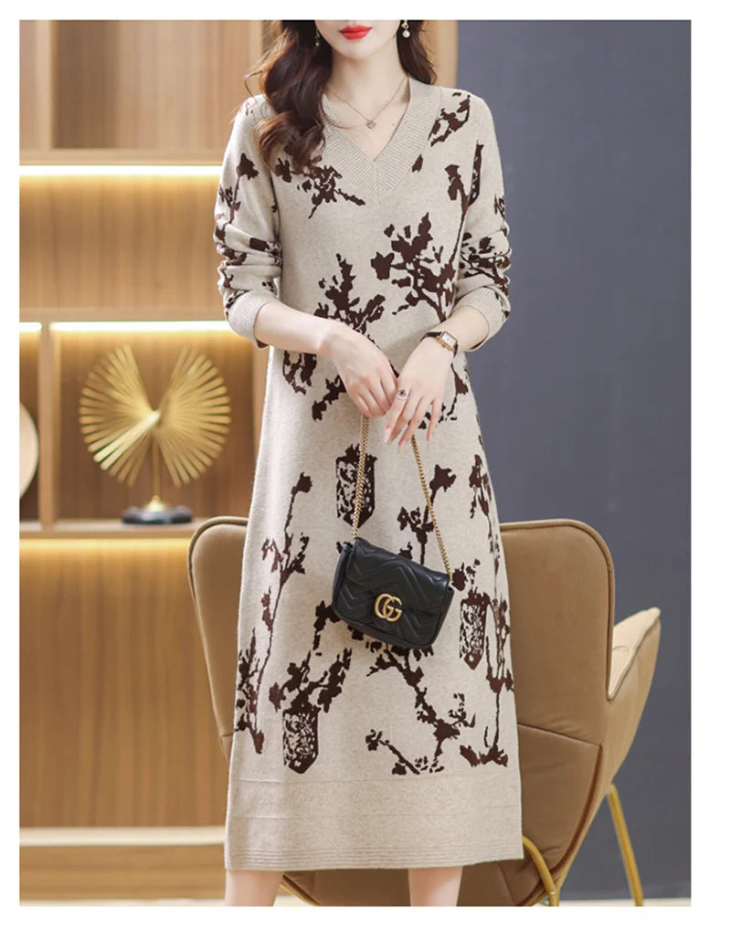 Temperament V-Neck Sweater Dress