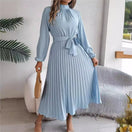 Switch Elegant Stand-Up Collar Pleated Long Dress 1 image