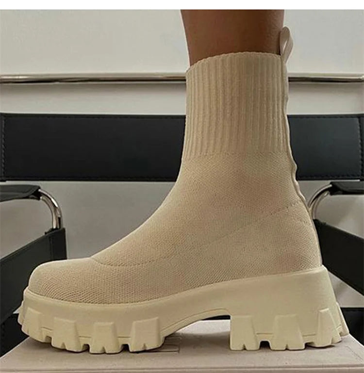 Stylish Short Knitting Platform Ankle Boots for Women