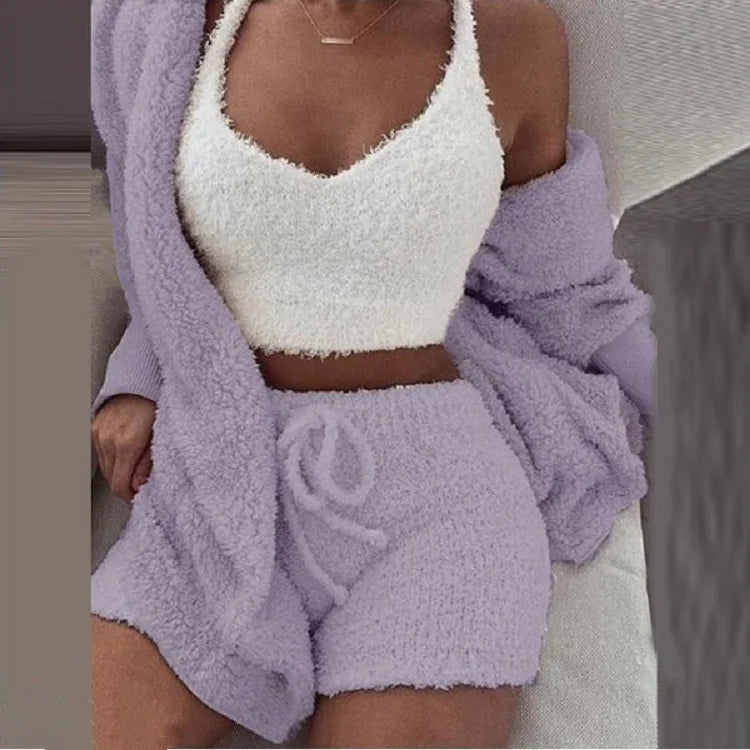 3PCS Thickened Warm Sleepwear Set for Winter