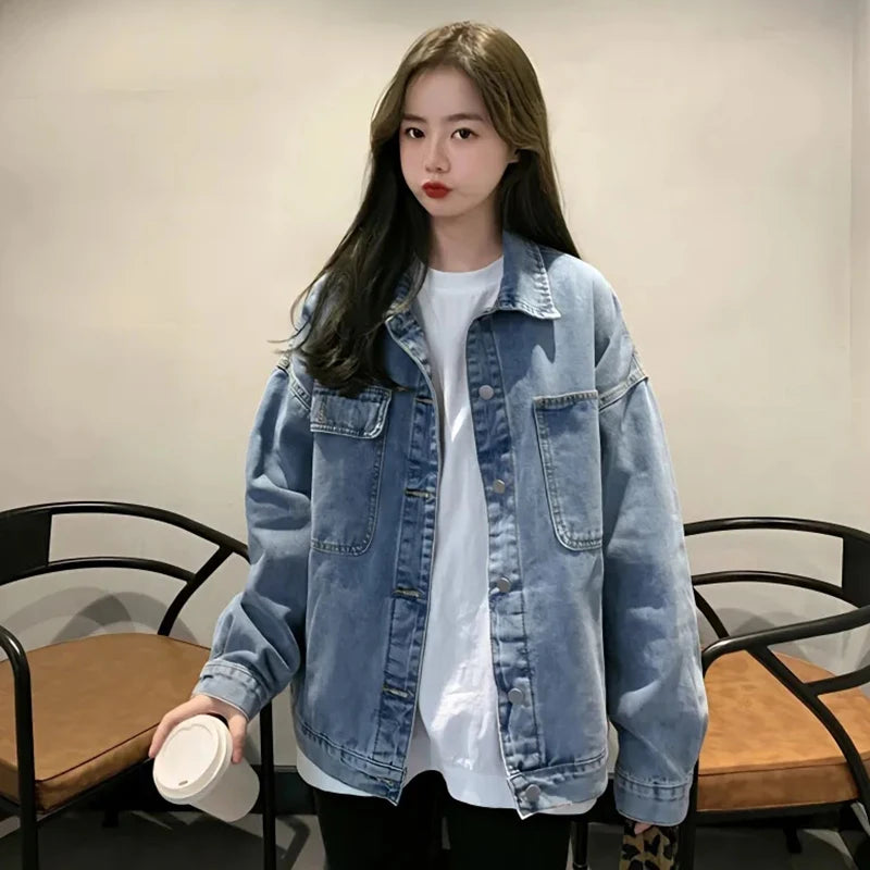 Women's Loose Denim Coat – Korean Style Casual Jean Jacket