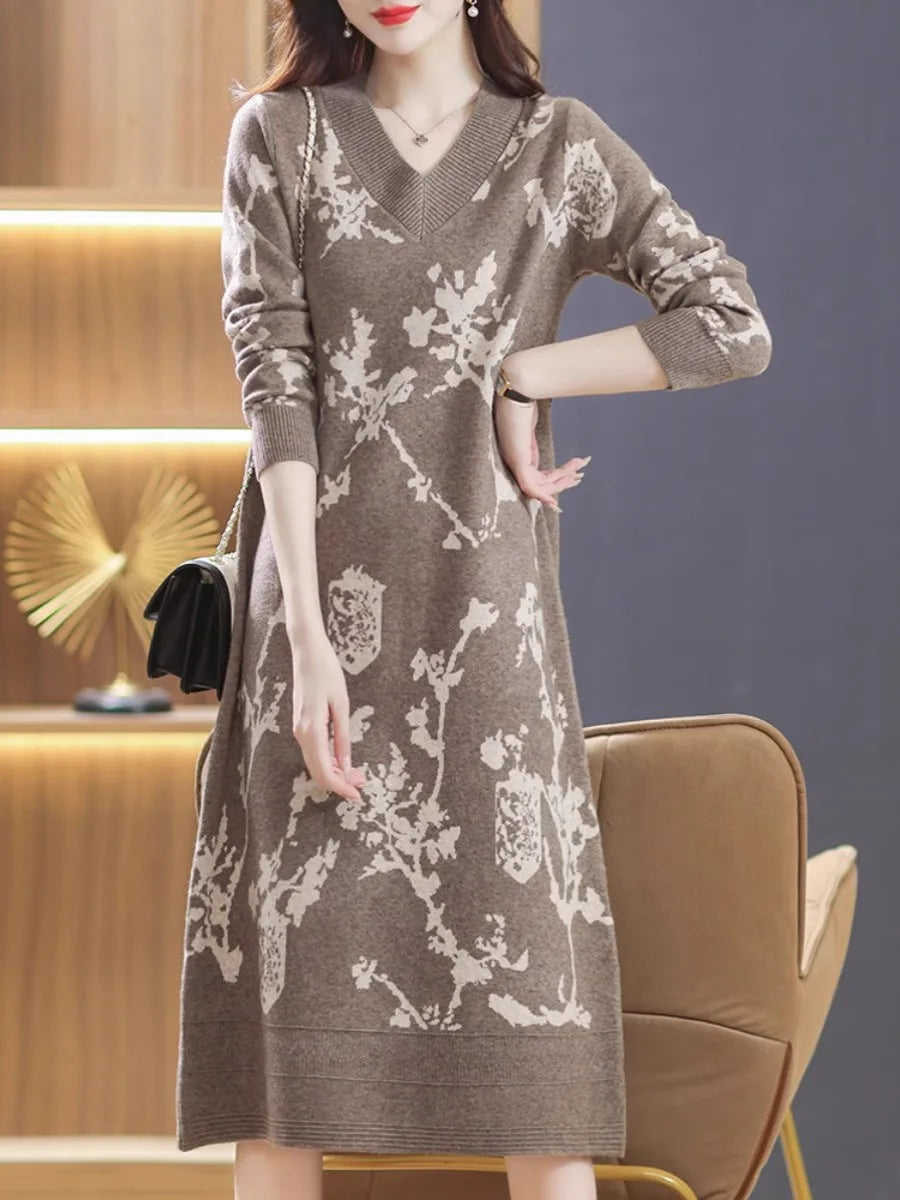 Temperament V-Neck Sweater Dress