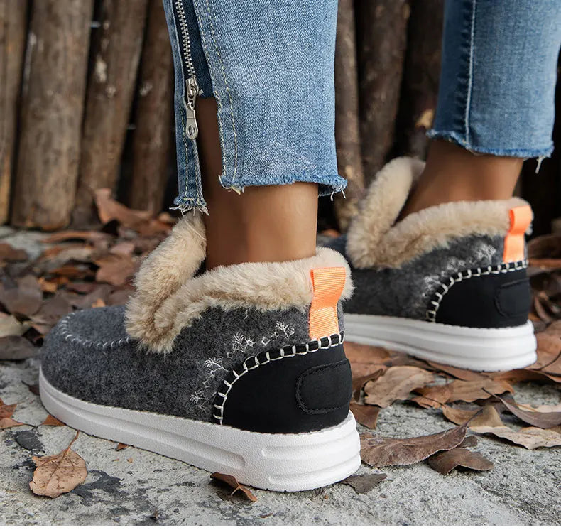 Warm Fur Slip-On Ankle Boots for Women