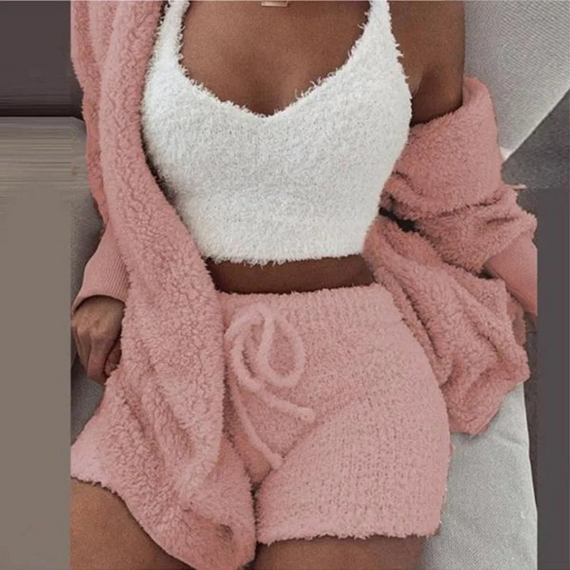 3PCS Thickened Warm Sleepwear Set for Winter