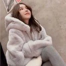 Switch Women&#39;s Plush Faux Rabbit Fur Hooded Coat 2 image