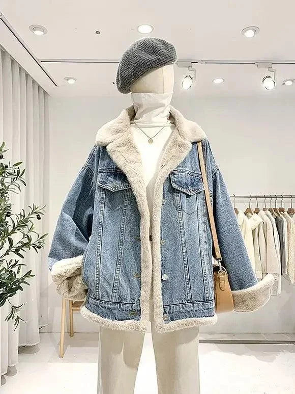 Retro Fur Collar Denim Jacket