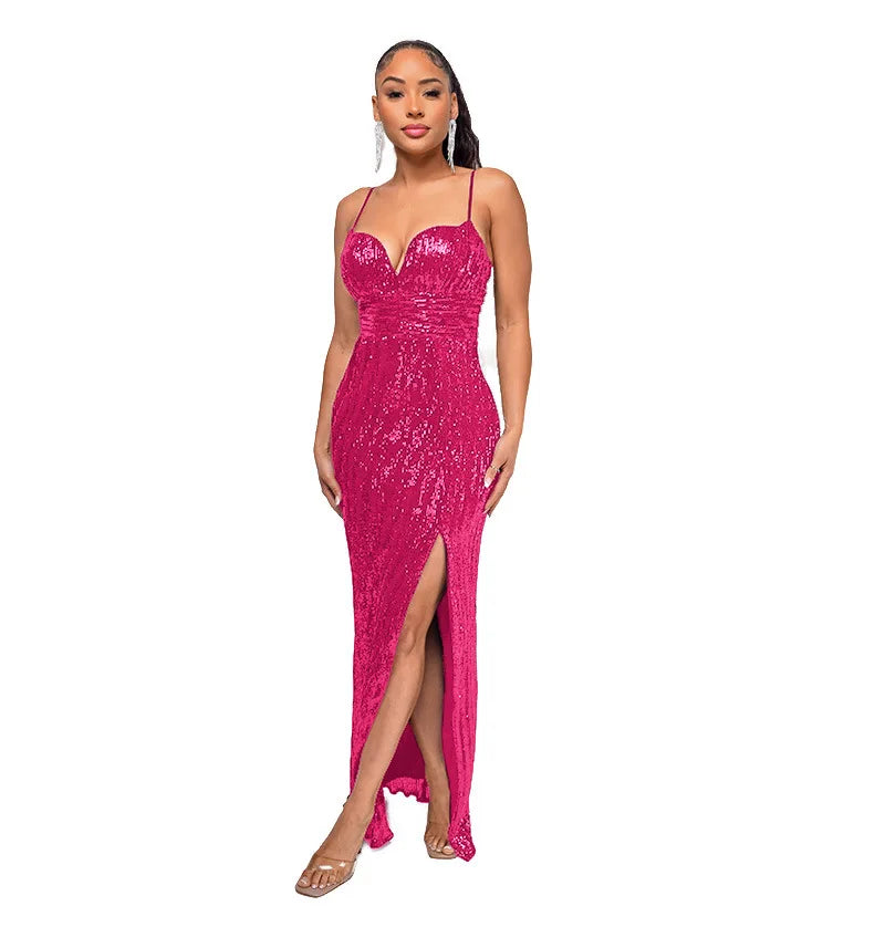 Elegant Criss-Cross Sequin Halter Dress