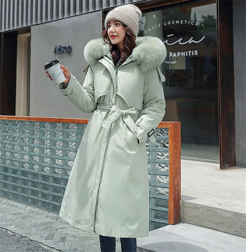 Women's Winter Parka with Fur Lining - Hooded, Fleece Padded