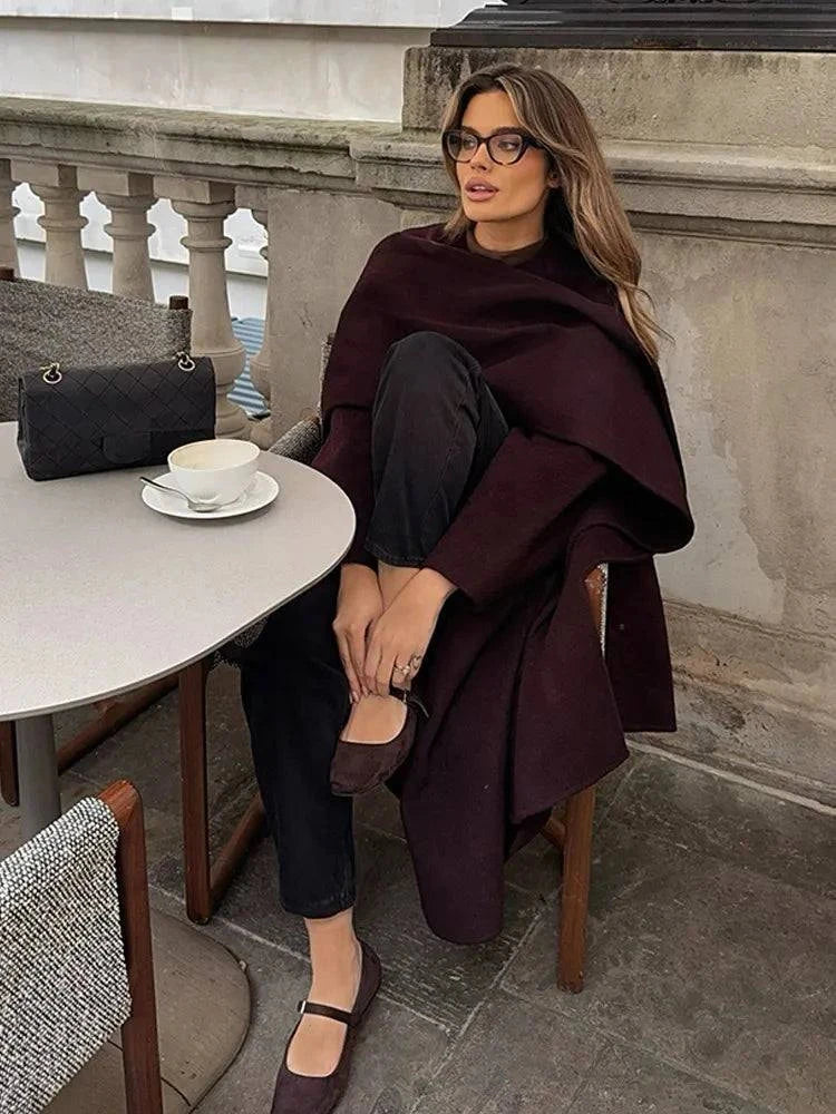 Fashion Ancora Red Scarf Collar Cape Coat