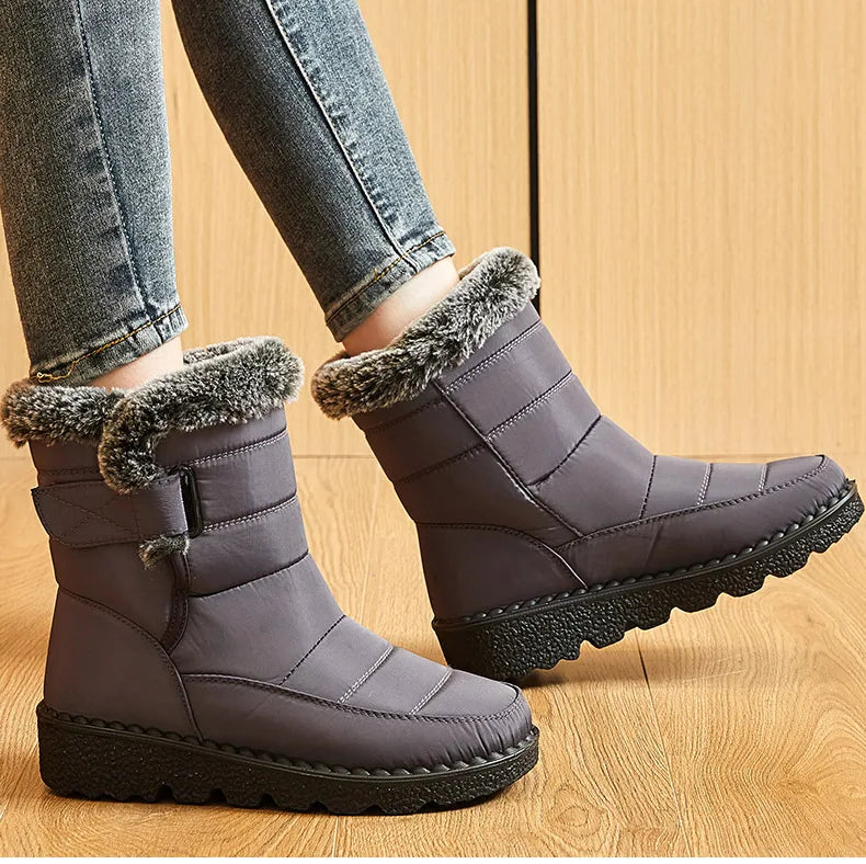 Trendy Waterproof Ankle Boots with Fur for Women