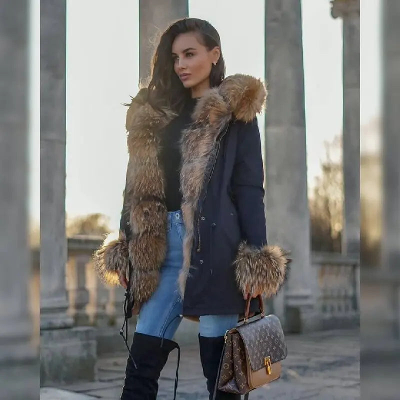 Luxury Hooded Real Fox Fur Jacket