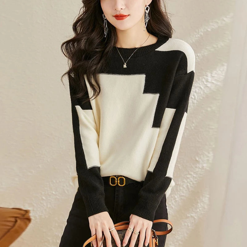 Autumn Winter Oversized Contrast Color Sweater for Women