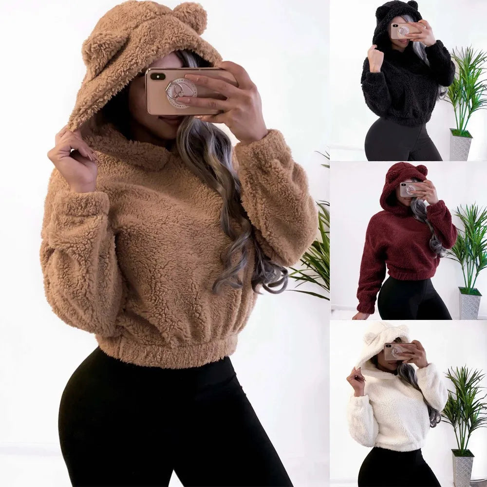 Autumn Winter Bear Ears Plush Sweatshirt