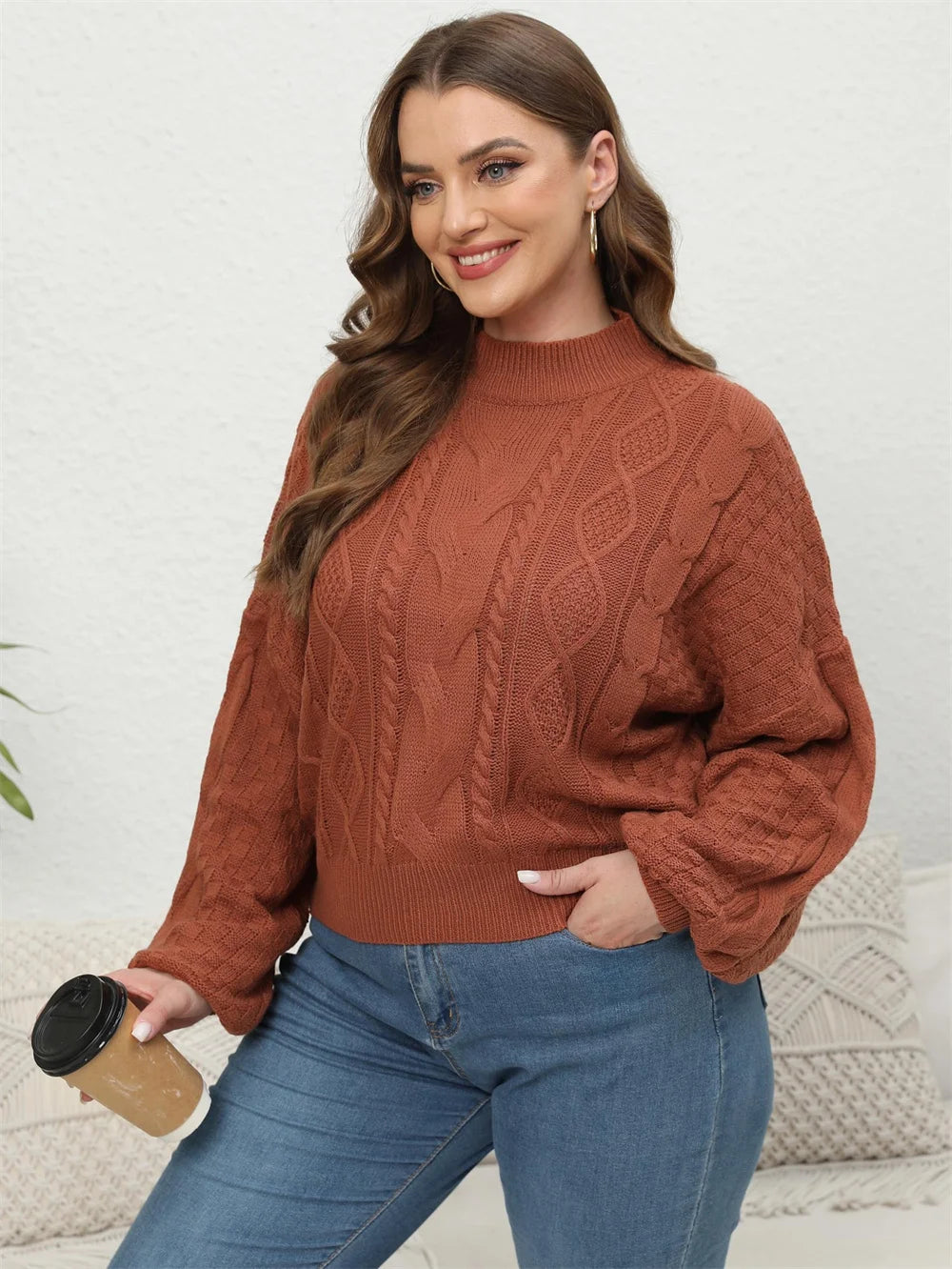 GIBSIE Plus Size Women's Short Sweaters - Autumn Winter