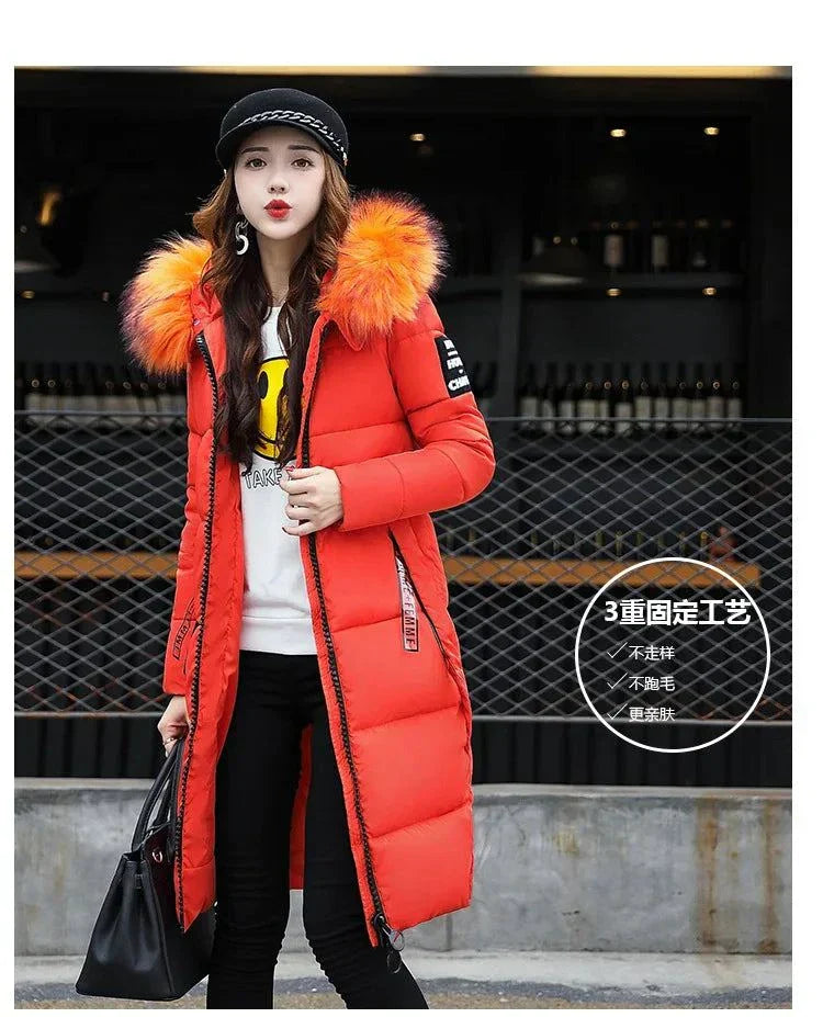 Winter Fashion Fur Collar Hoodie Parka for Women - Casual Zipper Ladies' Jacket