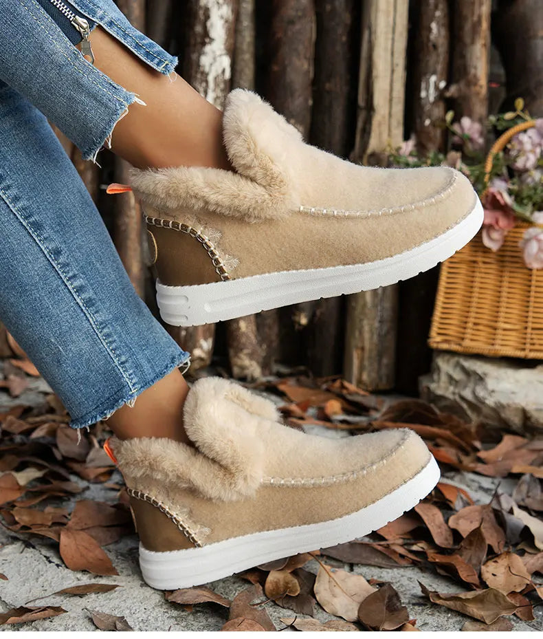 Warm Fur Slip-On Ankle Boots for Women