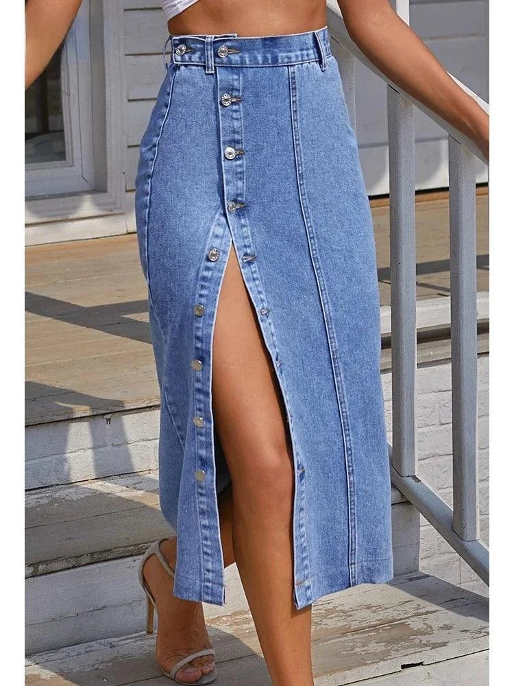 Women's A-Line Side Split Denim Skirt