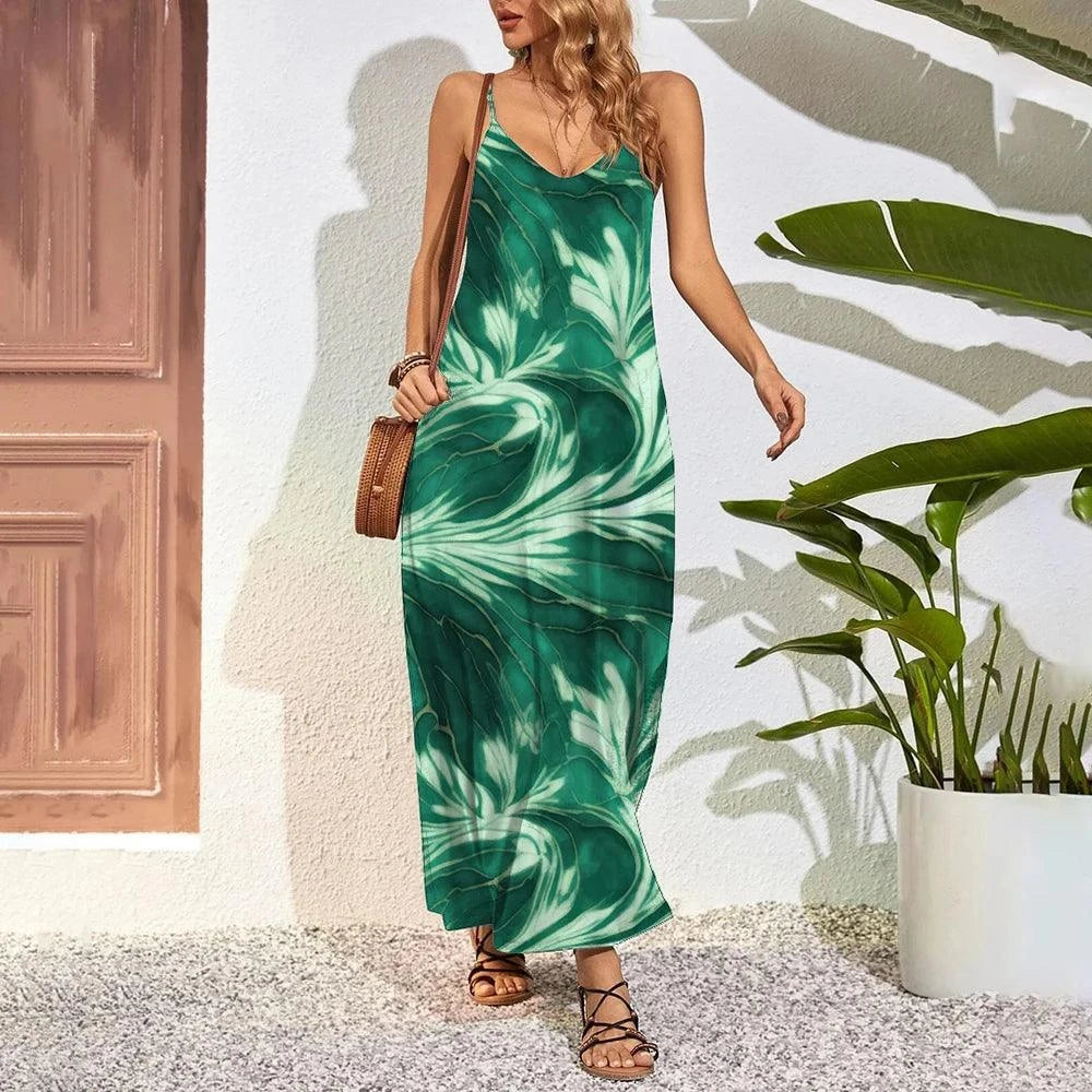 Chic Plus Size 3D Feather Print Maxi Dress