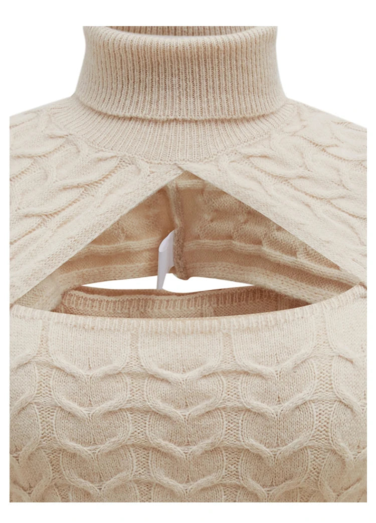 ONELINK Beige Turtleneck Hollow Out Plus Size Sweater