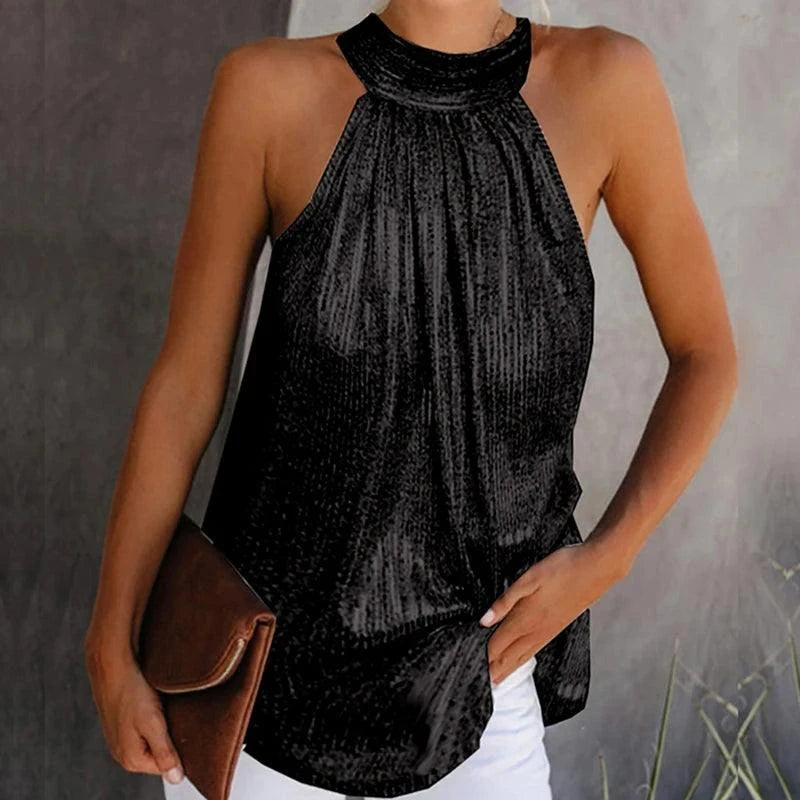 Chic Shiny Halter Neck Tank Top