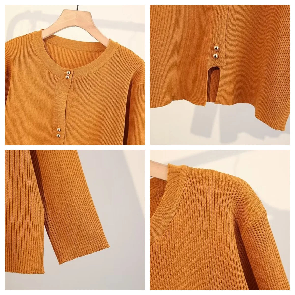 Plus Size Knit Cardigan with Copper Buttons