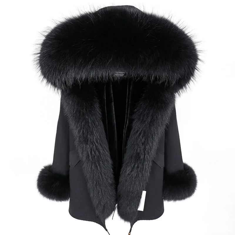 Luxury Hooded Real Fox Fur Jacket