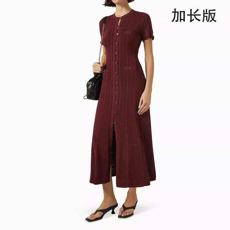 New Autumn Winter Women's V Neck Knitted Long Sleeve Dress