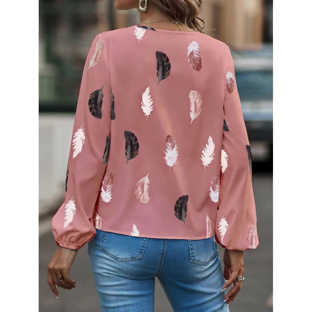 Elegant Feather Pattern Chiffon Blouse for Women