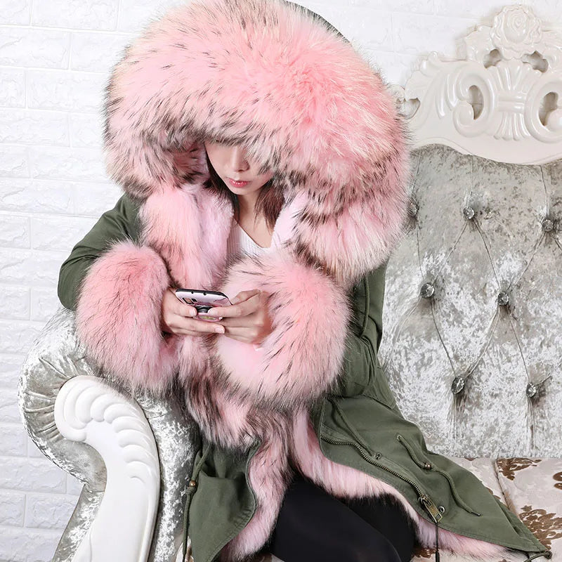 Luxury Hooded Real Fox Fur Jacket