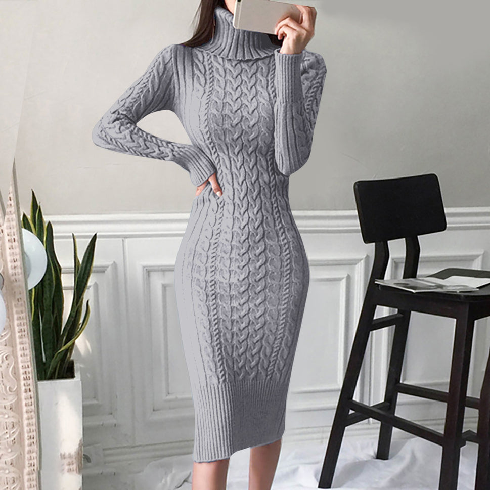 Women's Turtleneck Knitted Long Dress