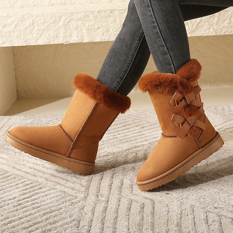 Women Flock Fluffy Suede Snow Boots