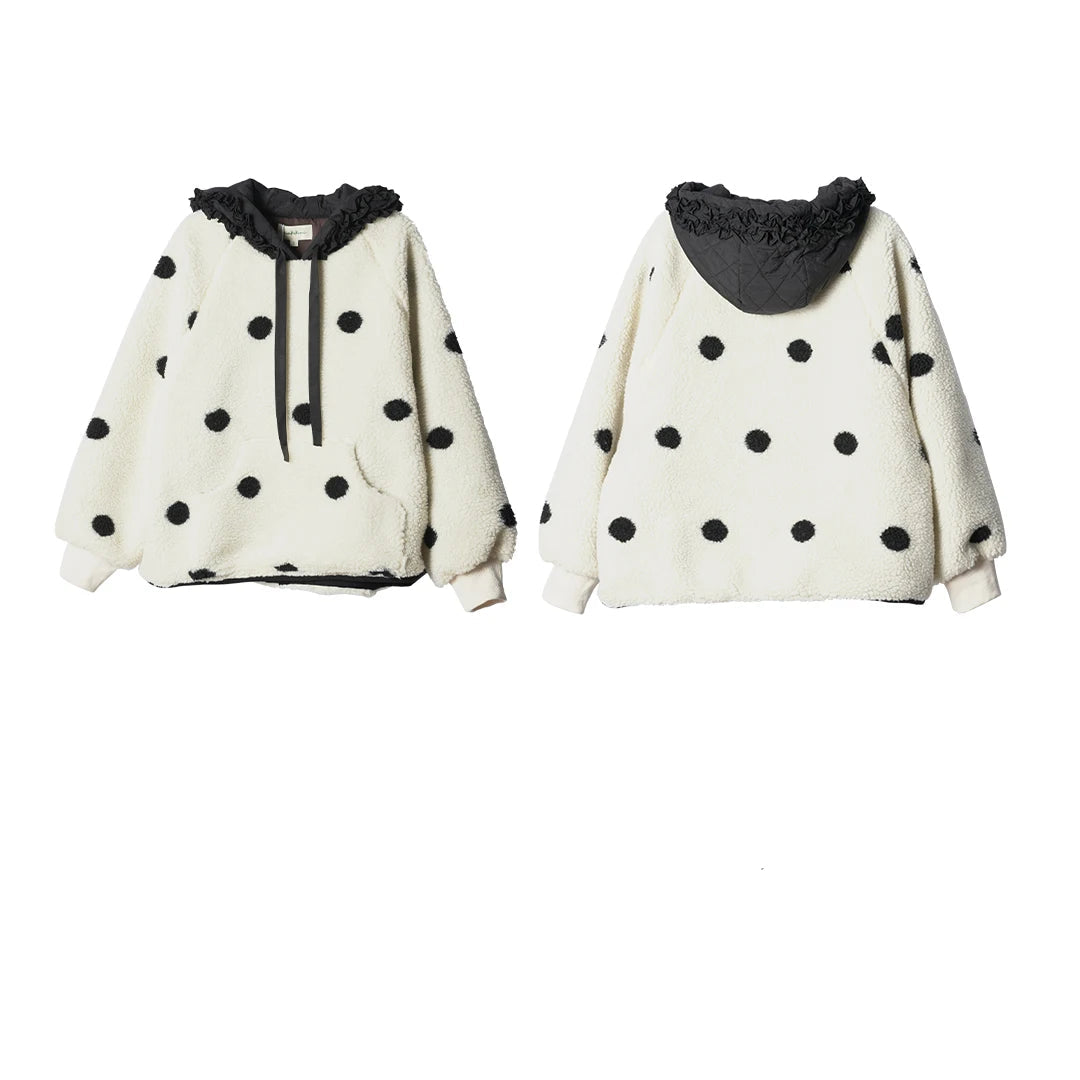 Round Neck Pullover with Polka Dot Pockets for Women