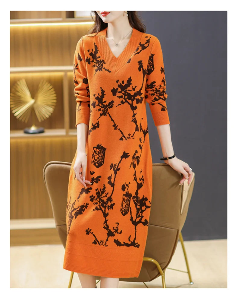 Temperament V-Neck Sweater Dress