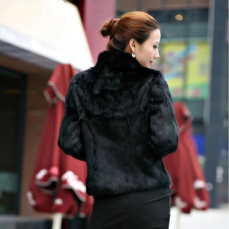 Genuine Rabbit Fur Coat - Fashionable Winter Overcoat