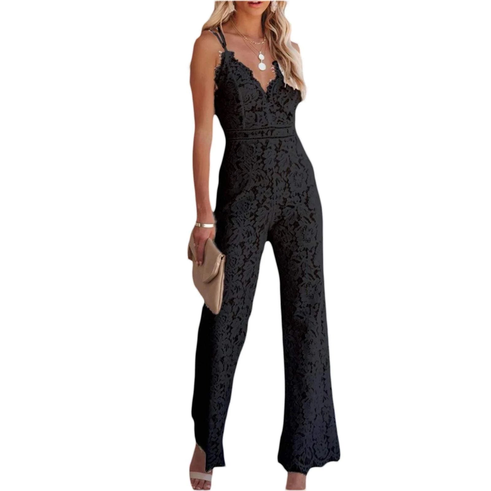 Elegant Lace V-Neck Jumpsuit