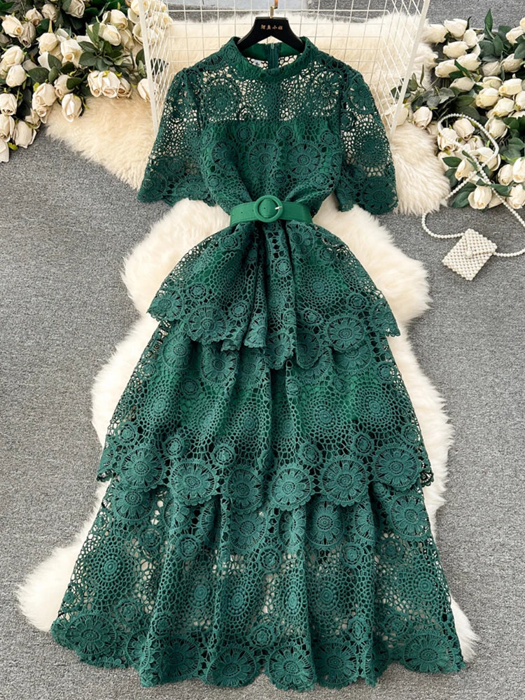 Ruffles Lace High Waist Dress – Sweet Style