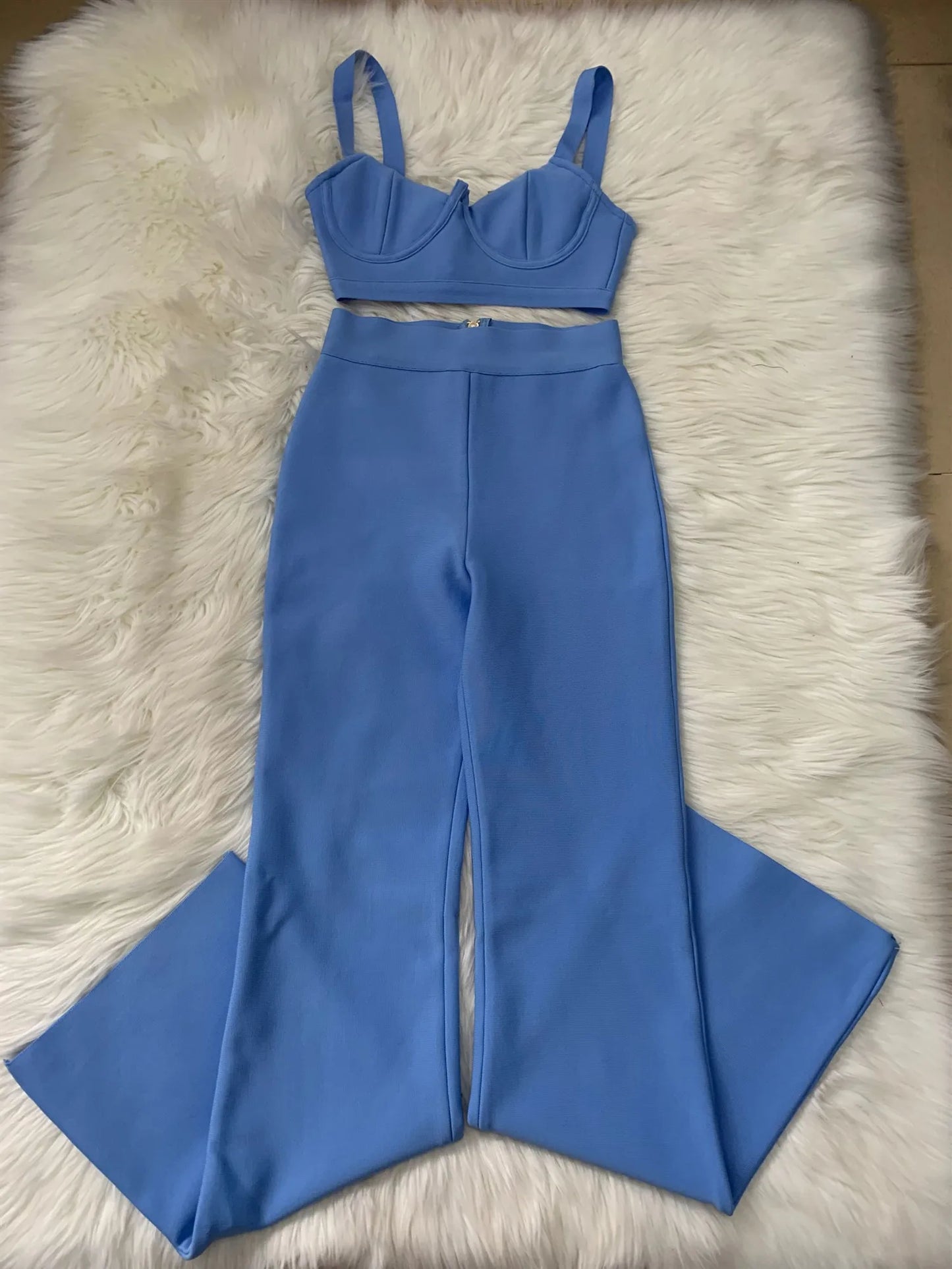 Stylish Blue Bodycon Two-Piece Set