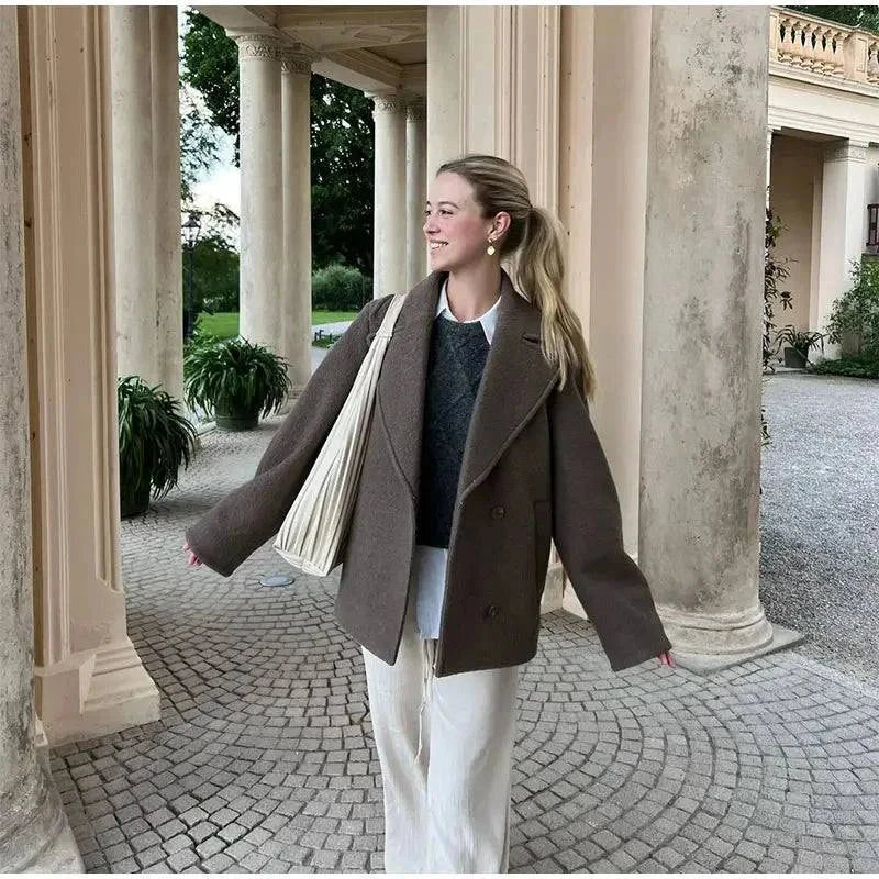 Chic Solid Woolen Coat - Oversized & Stylish