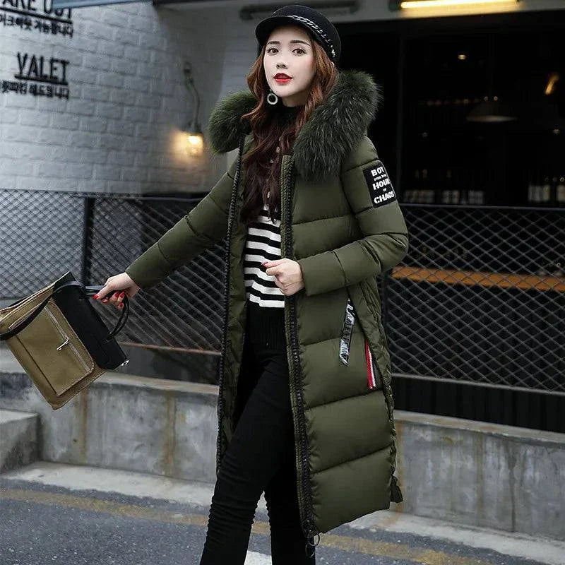 Winter Fashion Fur Collar Hoodie Parka for Women - Casual Zipper Ladies' Jacket