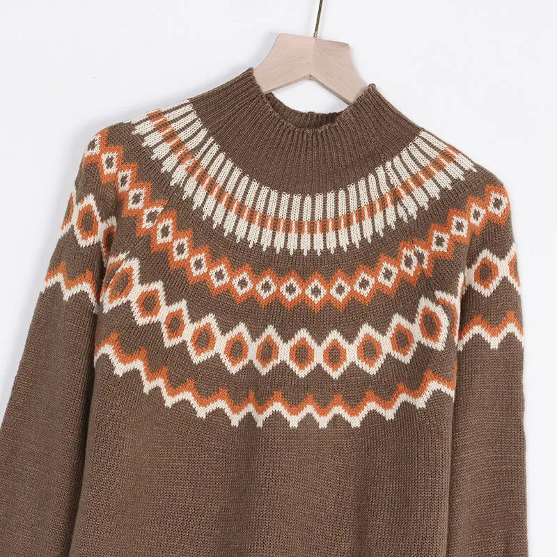 Women's Striped High Roll Neck Knitted Sweater