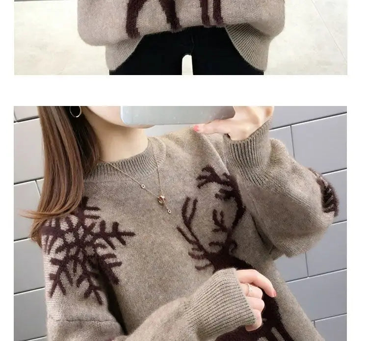 Autumn Winter Plus Size Long Sleeve Knitting Pullovers for Women