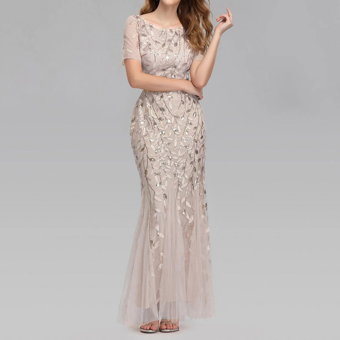 Luxury Sequin Mesh Evening Maxi Dress