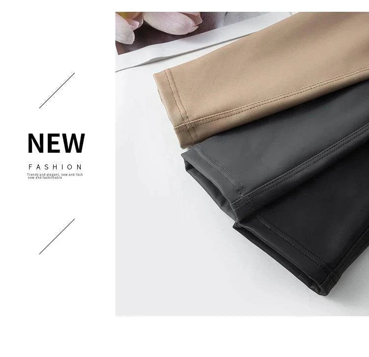 Fall Winter High-Grade Fleece PU Leather Leggings