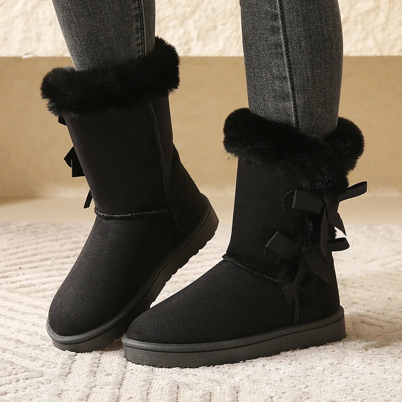 Women Flock Fluffy Suede Snow Boots